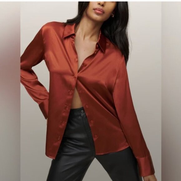 Reformation Sky Relaxed Silk Button Down Blouse - Picture 1 of 10